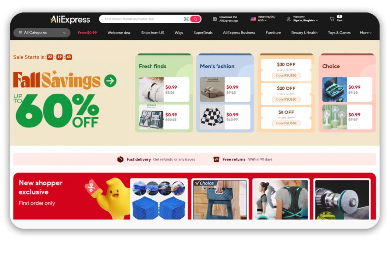AliExpress—one of the largest drop-shipping B2C eCommerce platforms 