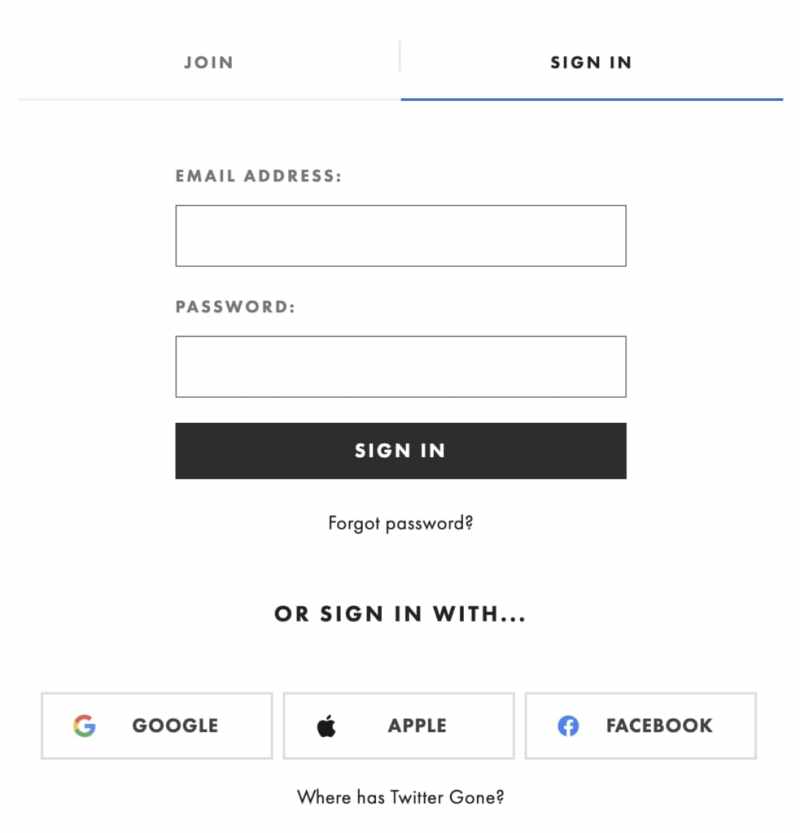 sign-in form example from ASOS 