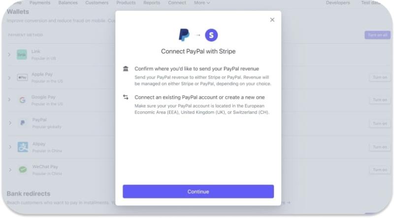 Connect PayPal with Stripe