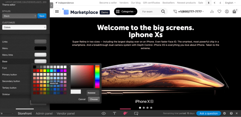 Storefront design tools in CS-Cart