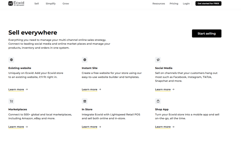 Ecwid eCommerce features