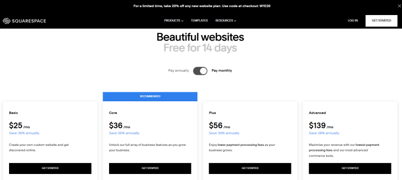 Squarespace pricing plans